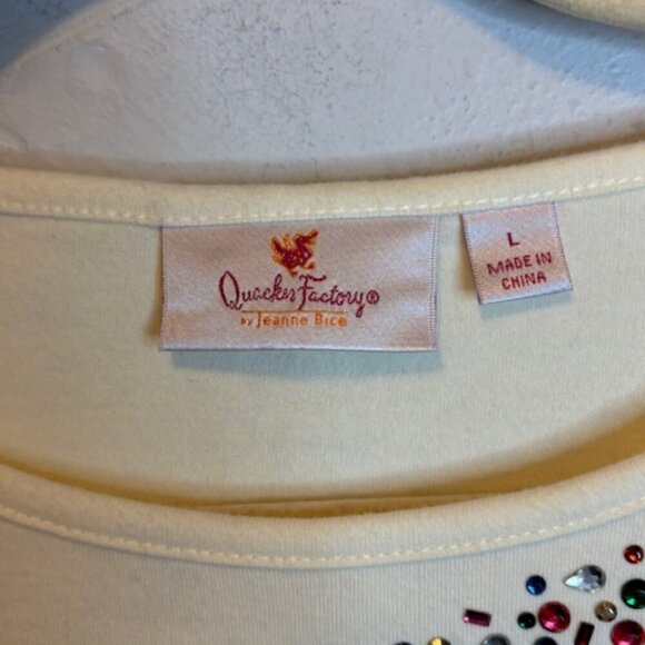 Quacker Factory Blouse Women's Size Large Bedazzled Jeweled Cream - Picture 3 of 4